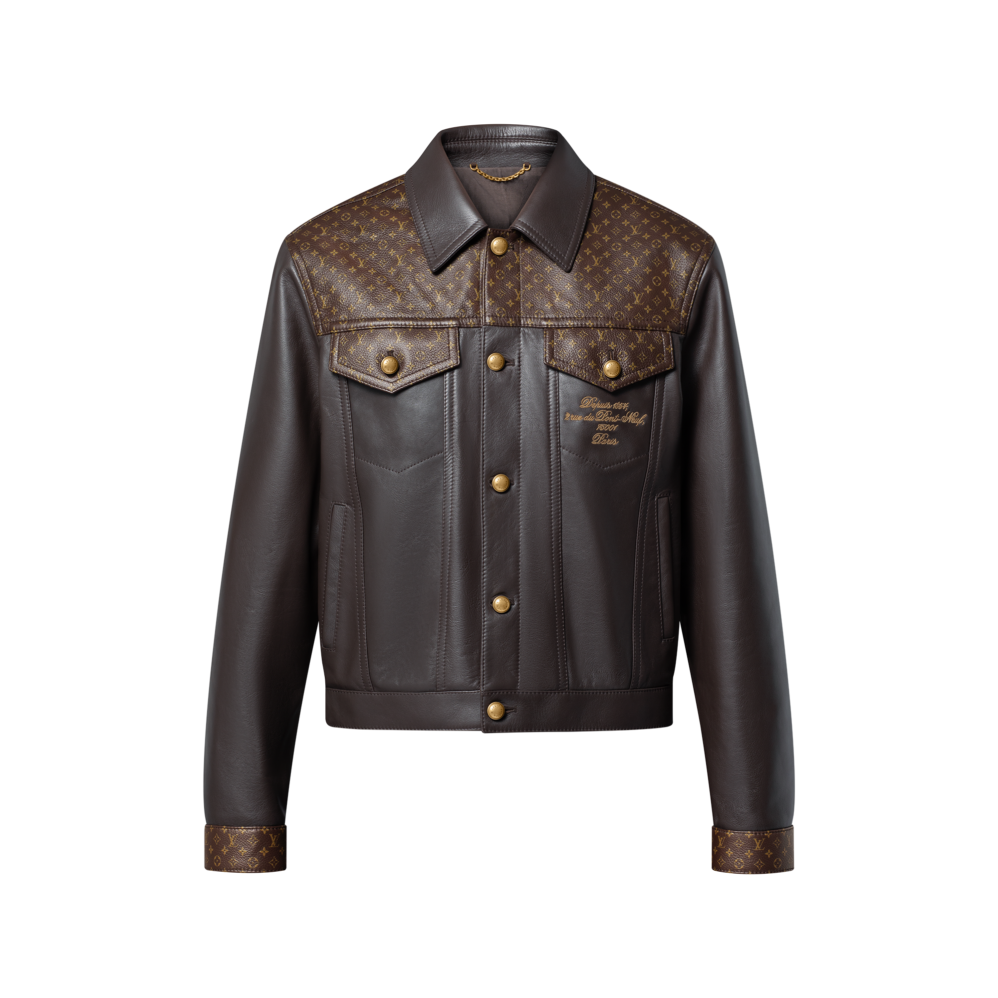 Louis Vuittonルイヴィトン コーデュロイジャケット茶48 Embellished Leather Trucker Jacket - Luxury Brown | LOUIS VUITTON